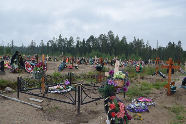Новый участок кладбища в июле 2022 года после нескольких дождливых дней