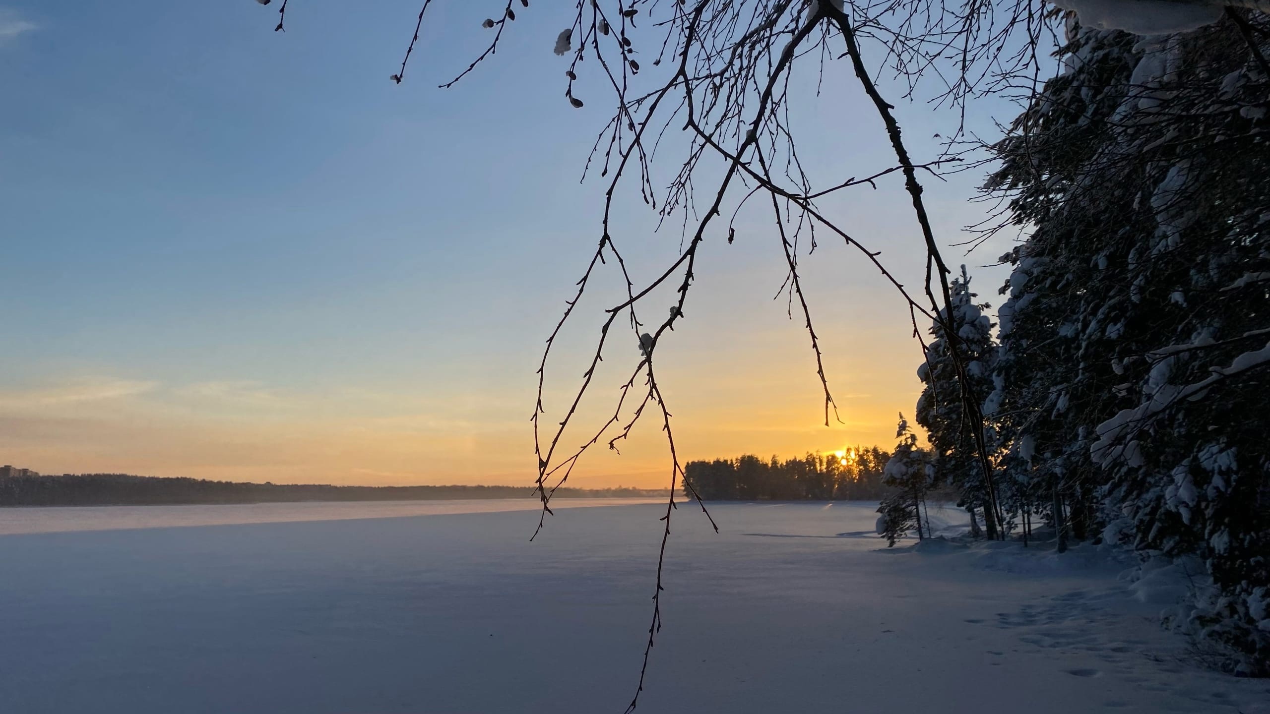 зима костомукша природа озеро закат